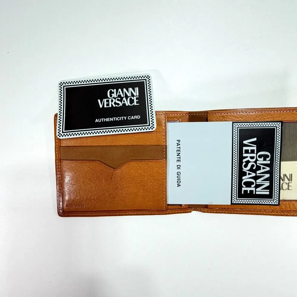Gianni Versace Vintage 1990's Lt Brown/Cognac Leather Wallet Boxed Authentic NOS